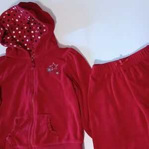 Girls' Red Velour Jacket and Pants Set